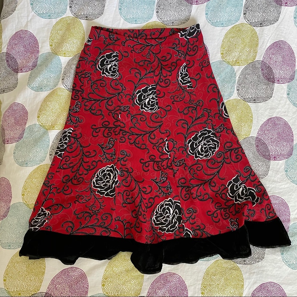 Red and Black Skirt with Velvet Trim